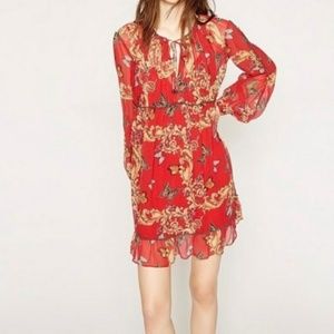 The Kooples Royal Butterfly Mini Shirt Dress Women's Size XS Red Silk Boho RARE
